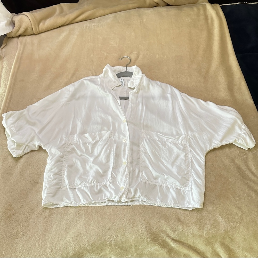 Zara White Short Sleeve Oversized Button Up